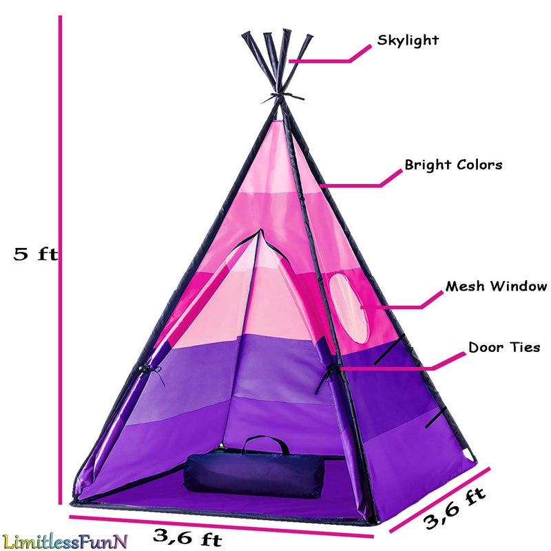 LimitlessFunN Teepee Kids Play Tent | Includes Star Lights & Carrying Case |, Children Indoor Playhouse for Girls, Toddlers, 42" D x 42" W x 60" H - Image 5